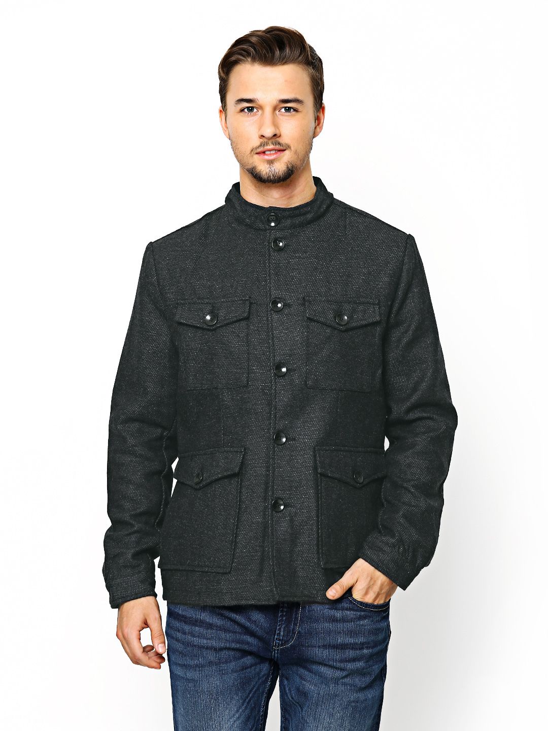 Wills Lifestyle Men Charcoal Grey Coat