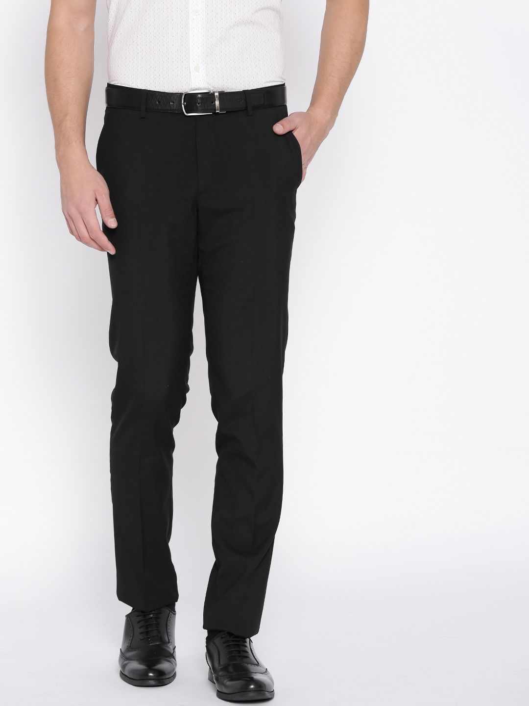 John Players Men Black Slim Fit Solid Formal Trousers