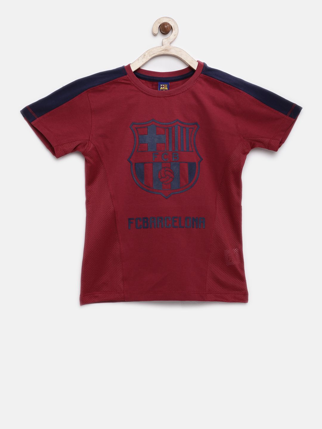 FC Barcelona Boys Maroon Printed Round Neck Pure Cotton T-shirt