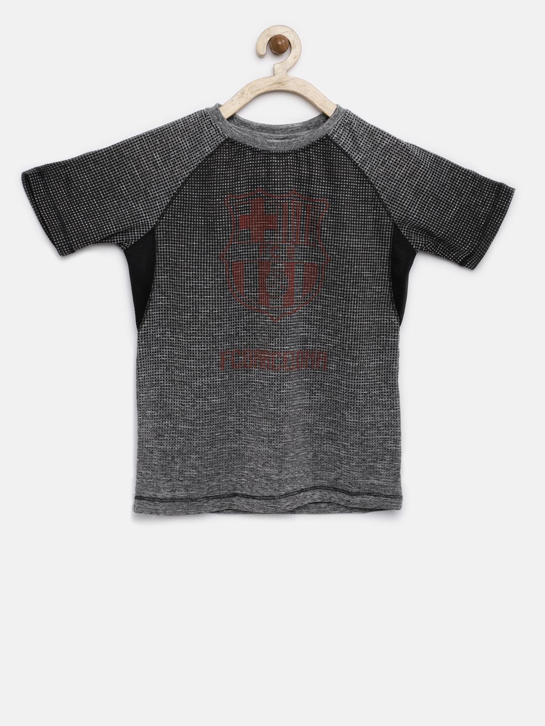 FC Barcelona Boys Grey & Black Printed Round Neck T-shirt