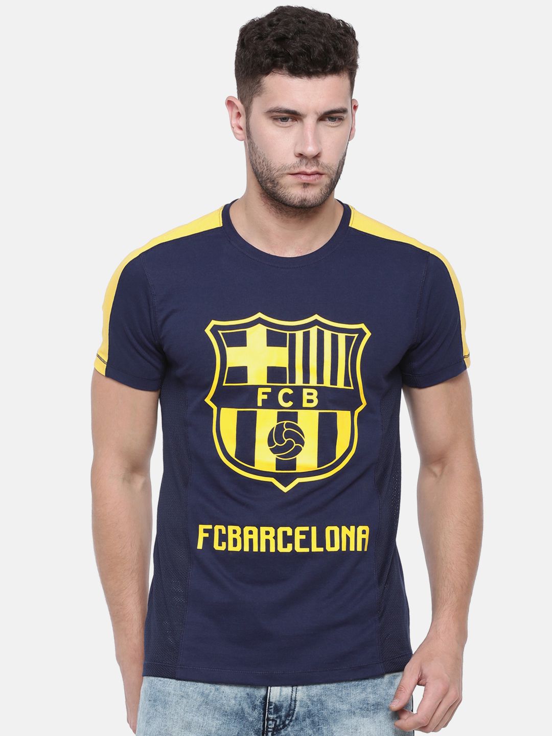 FC Barcelona Men Navy Blue Printed Round Neck T-shirt