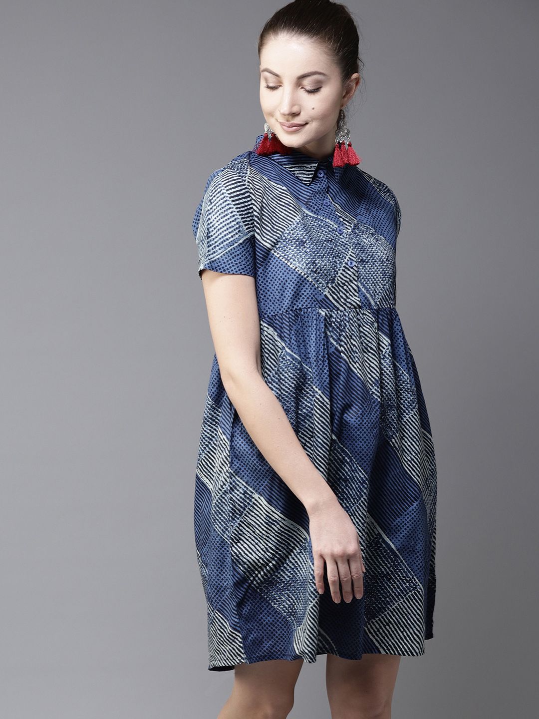 HERE&NOW Women Blue Printed Shirt Dress