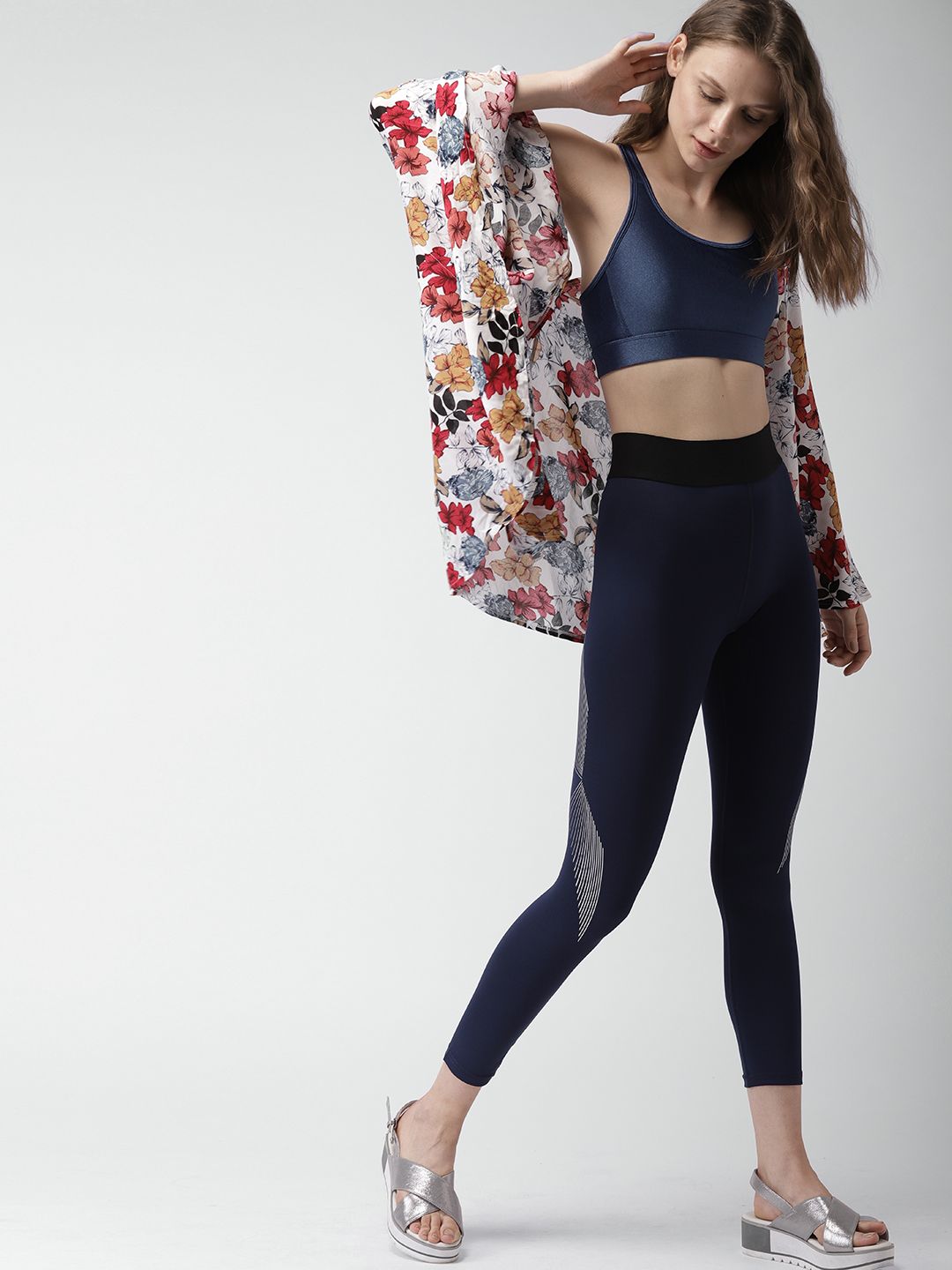 Mast & Harbour Navy Blue Lace Non-Wired Non Padded Sports Bra