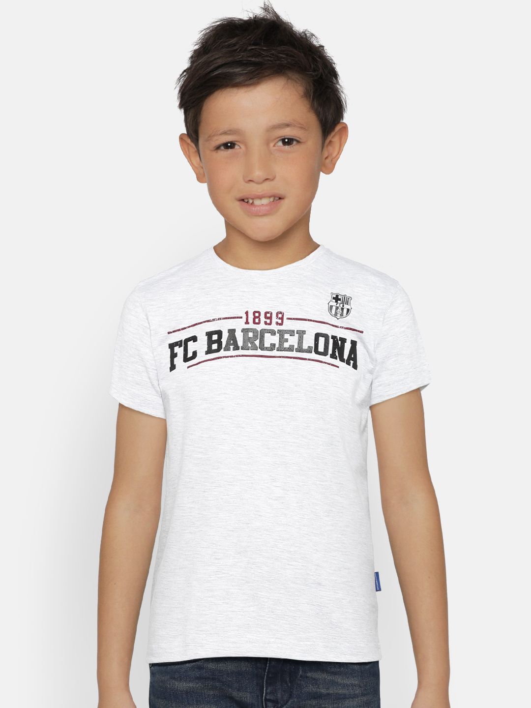 FC Barcelona Boys Grey Printed Round Neck Pure Cotton T-shirt