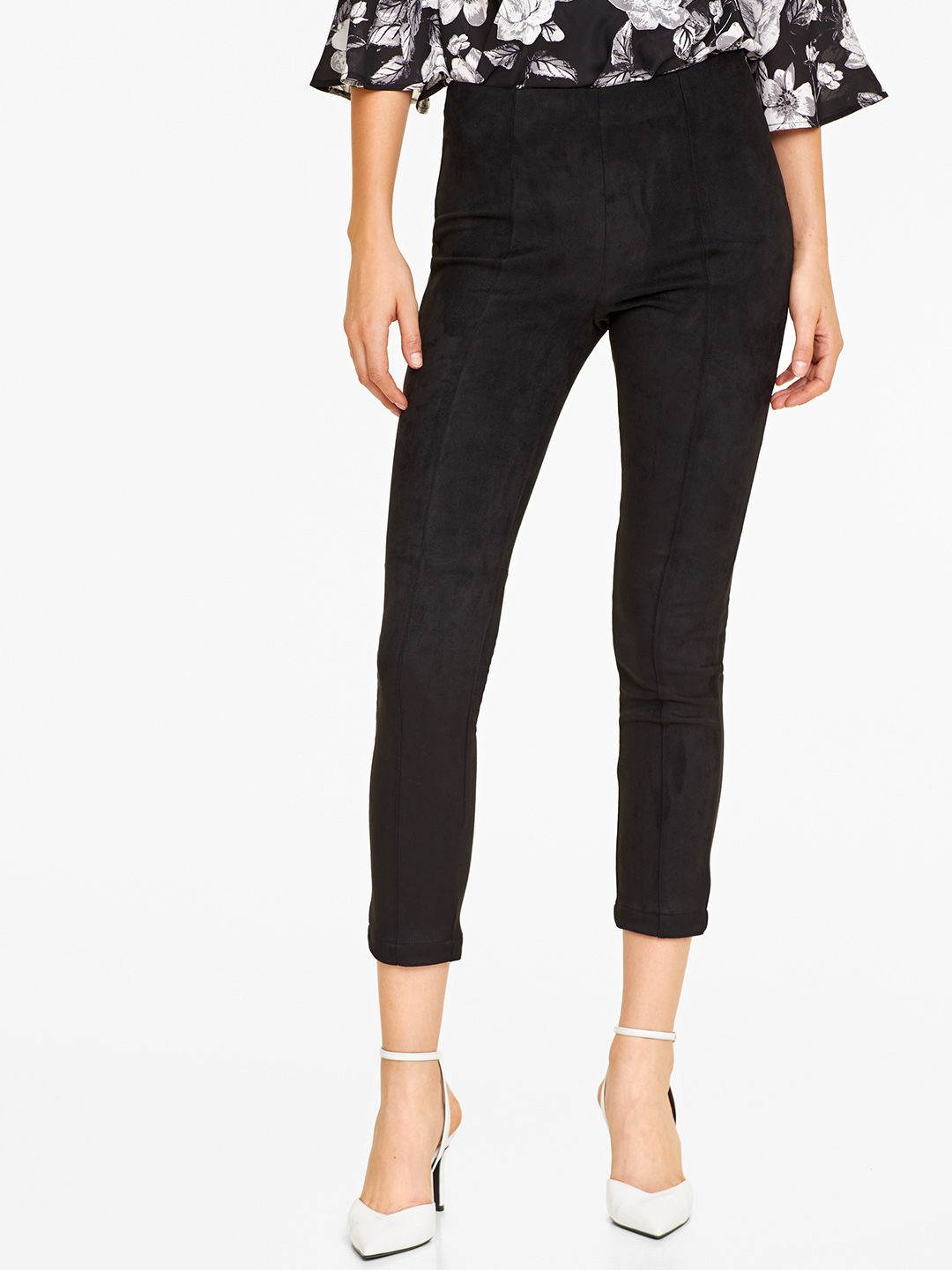 OVS Women Black Grey Solid Treggings