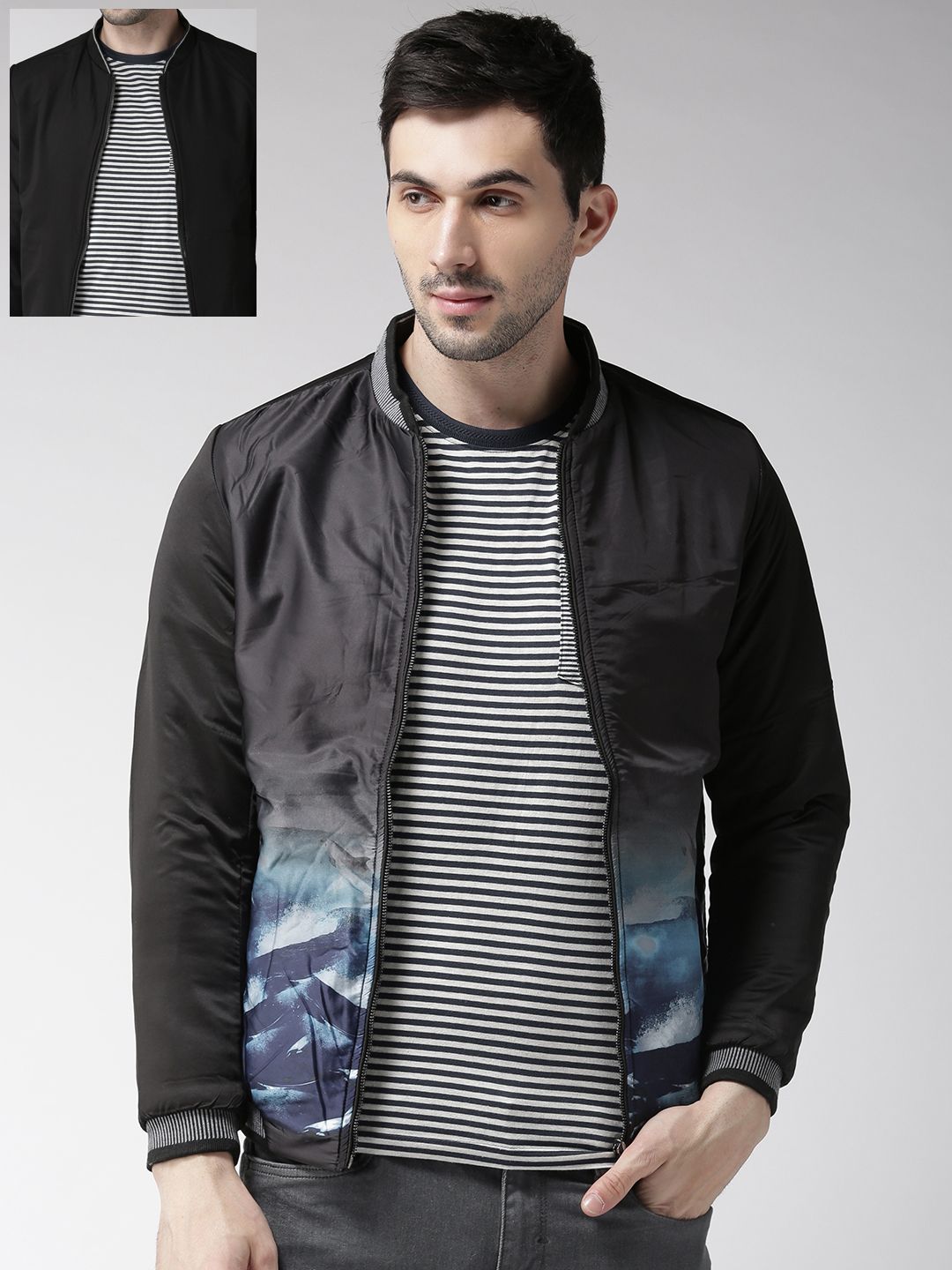 Fort Collins Men Black Printed Reversible Bomber