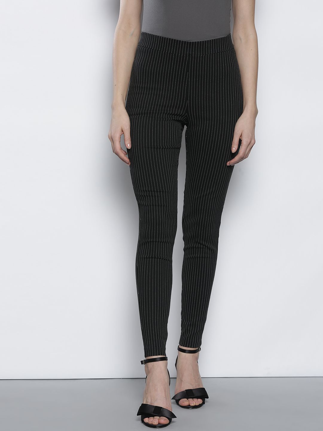DOROTHY PERKINS Black & White Skinny Fit Striped Treggings