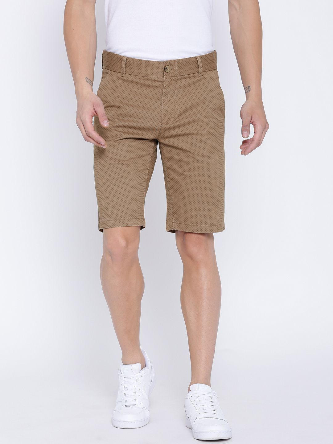 United Colors of Benetton Men Brown Printed Slim Chino Shorts