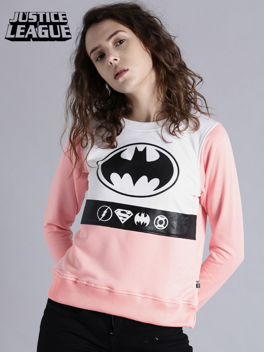 Justice League Women Pink & White Printed Sweatshirt