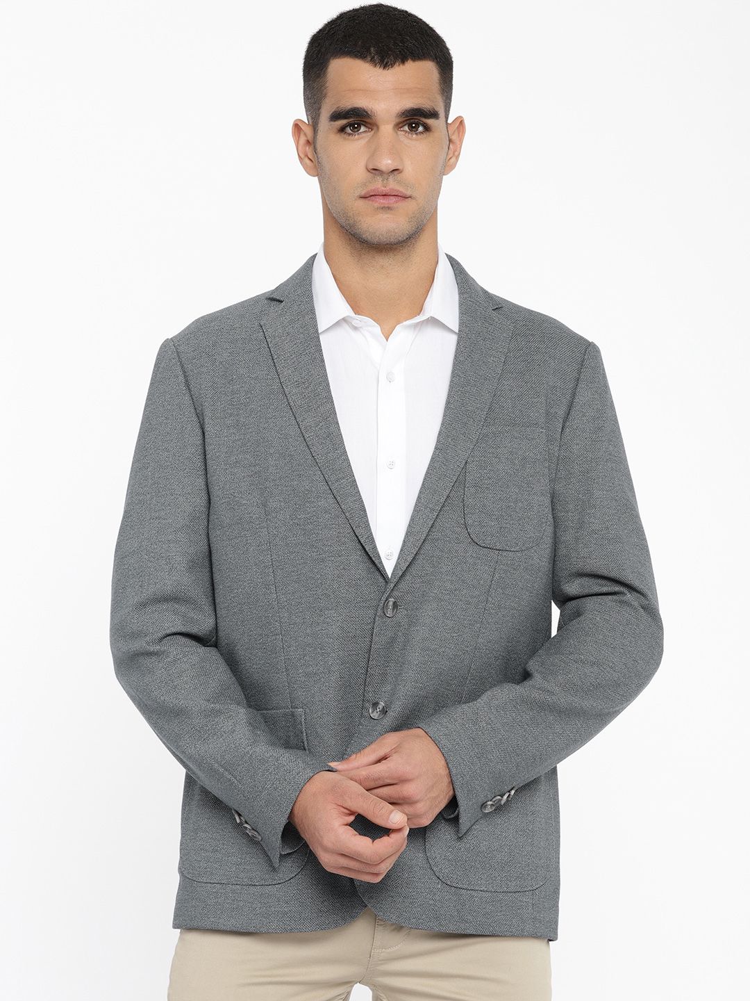 U.S. Polo Assn. Men Grey Solid Single-Breasted Smart Casual Blazer