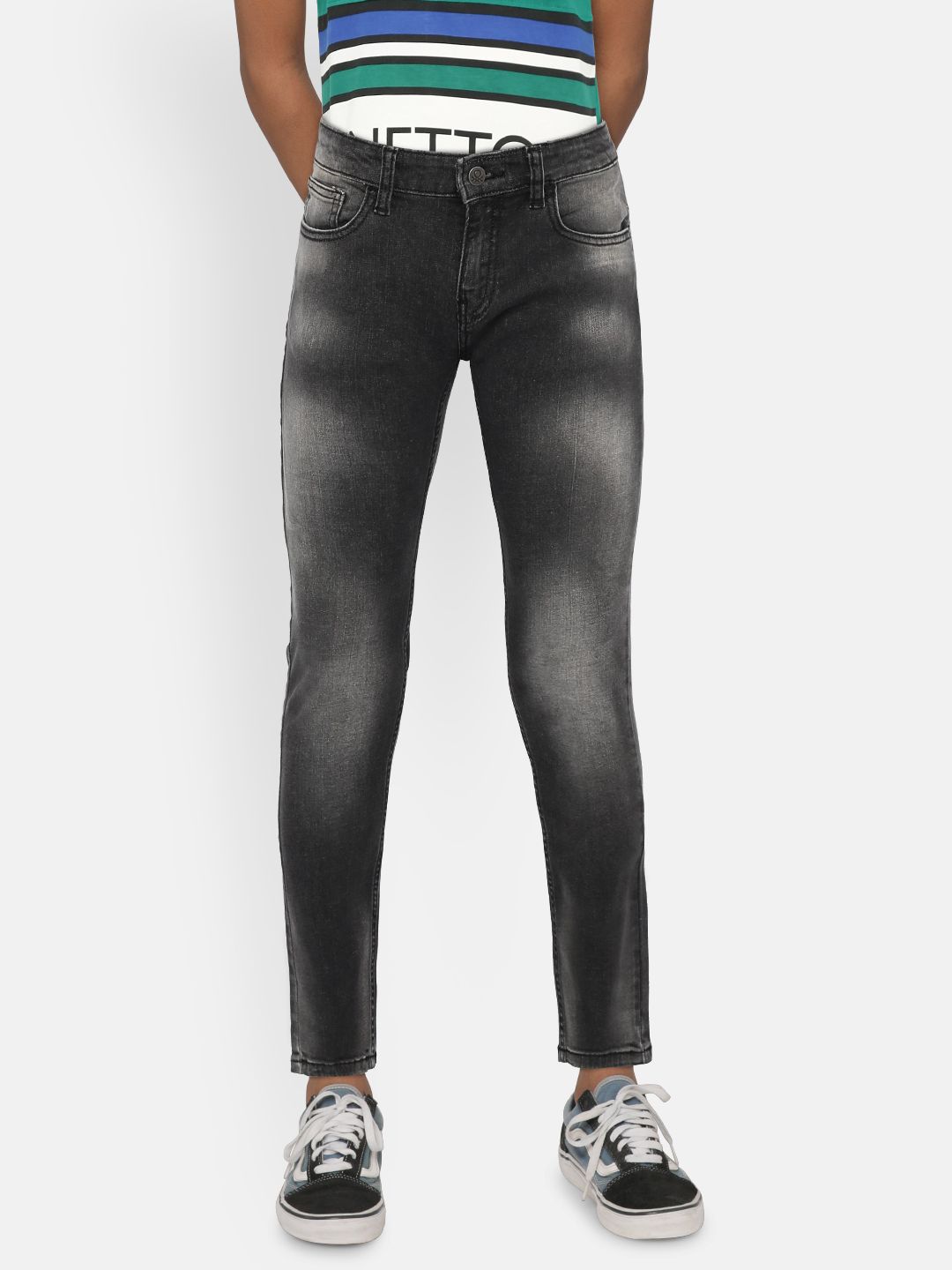 United Colors of Benetton Boys Black Slim Fit Mid-Rise Clean Look Stretchable Jeans
