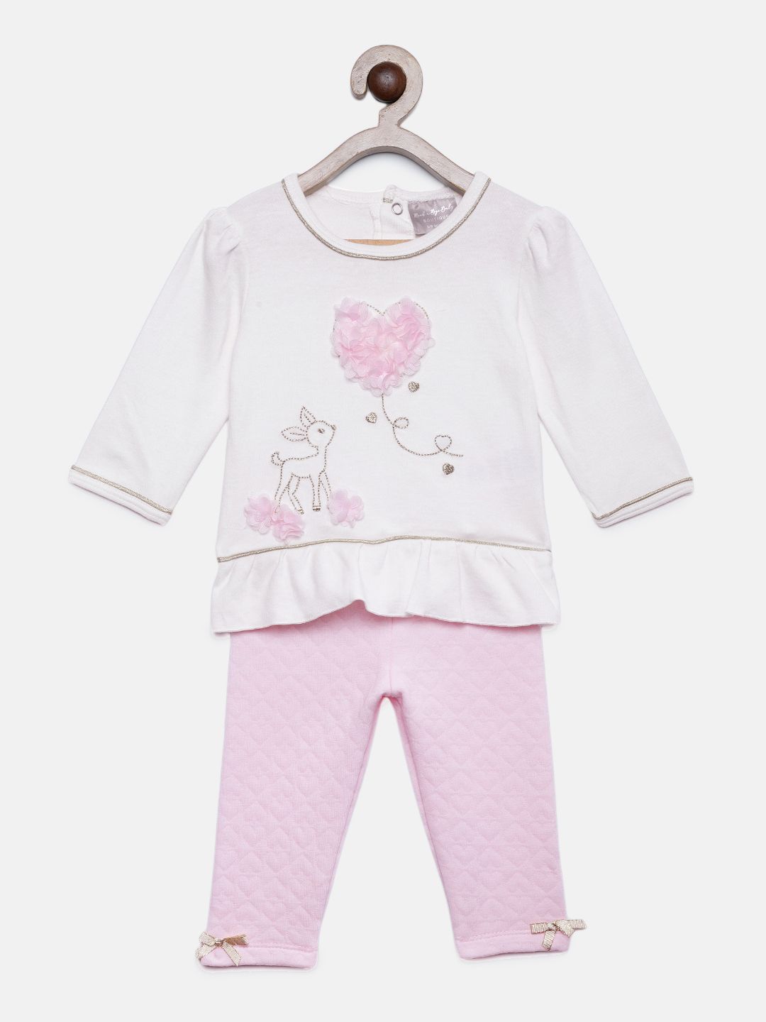 Rock-a-Bye Baby Girls White & Pink Embroidered Top with Pyjamas