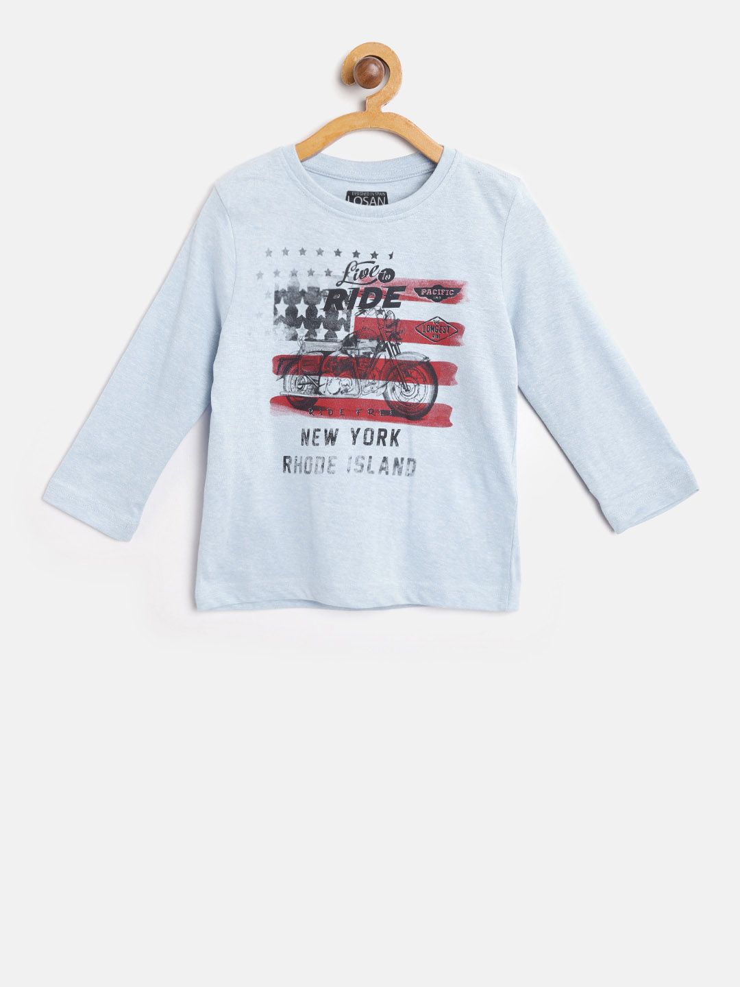 Losan Boys Blue Printed Round Neck T-shirt