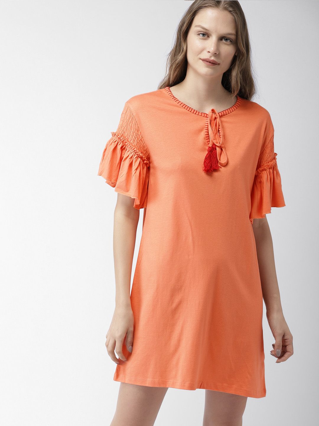 Mast & Harbour Women Orange Solid A-Line Dress