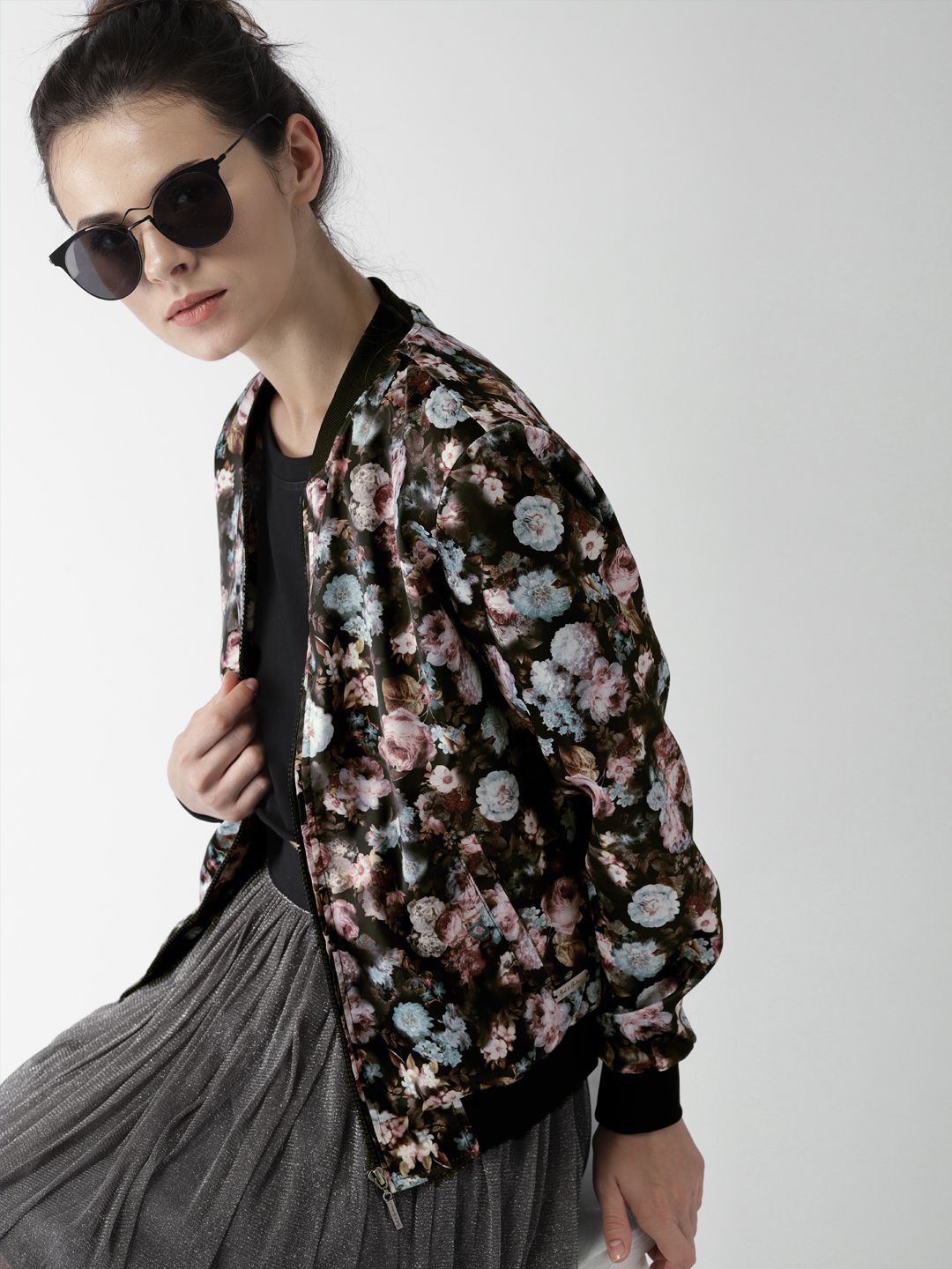 Mast & Harbour Women Black Printed Bomber