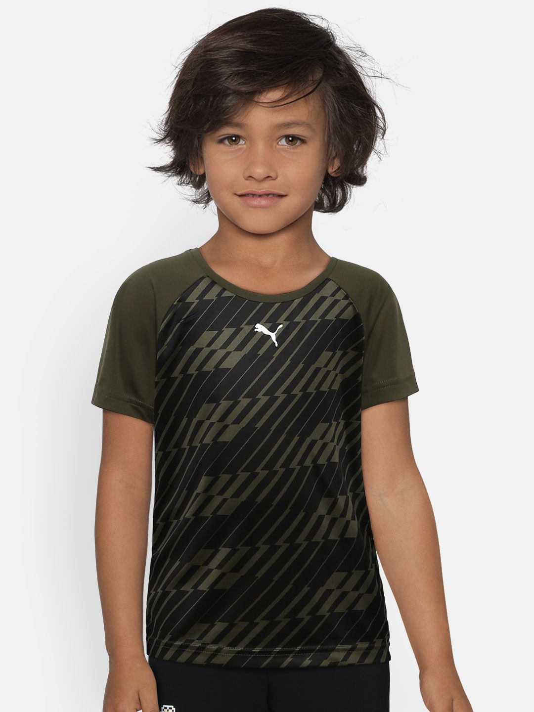 Puma Boys Green & Black Printed Gym Graphic AOP Tee B T-shirt