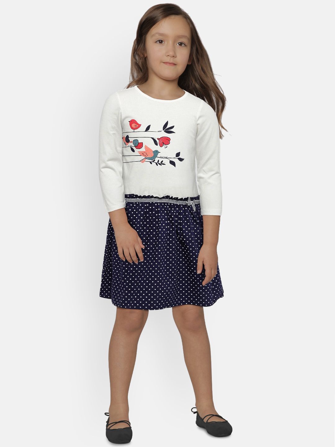 Mini Moi Girls Off-White & Navy Blue Printed Tunic with Leggings