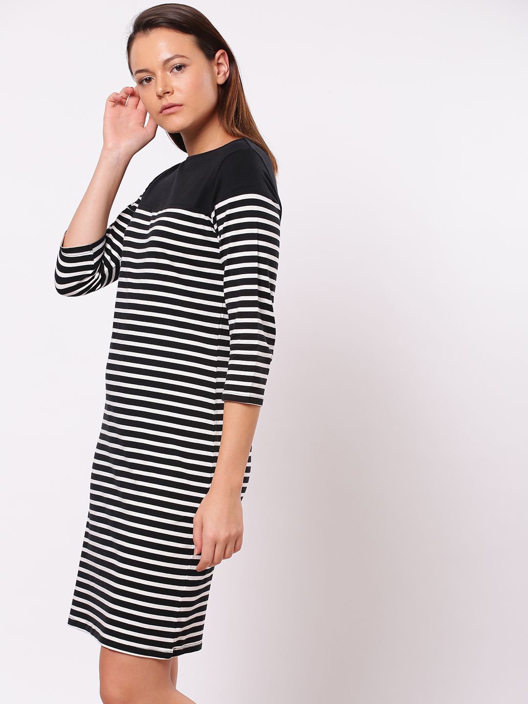 ether Women Black & White Striped T-shirt Dress