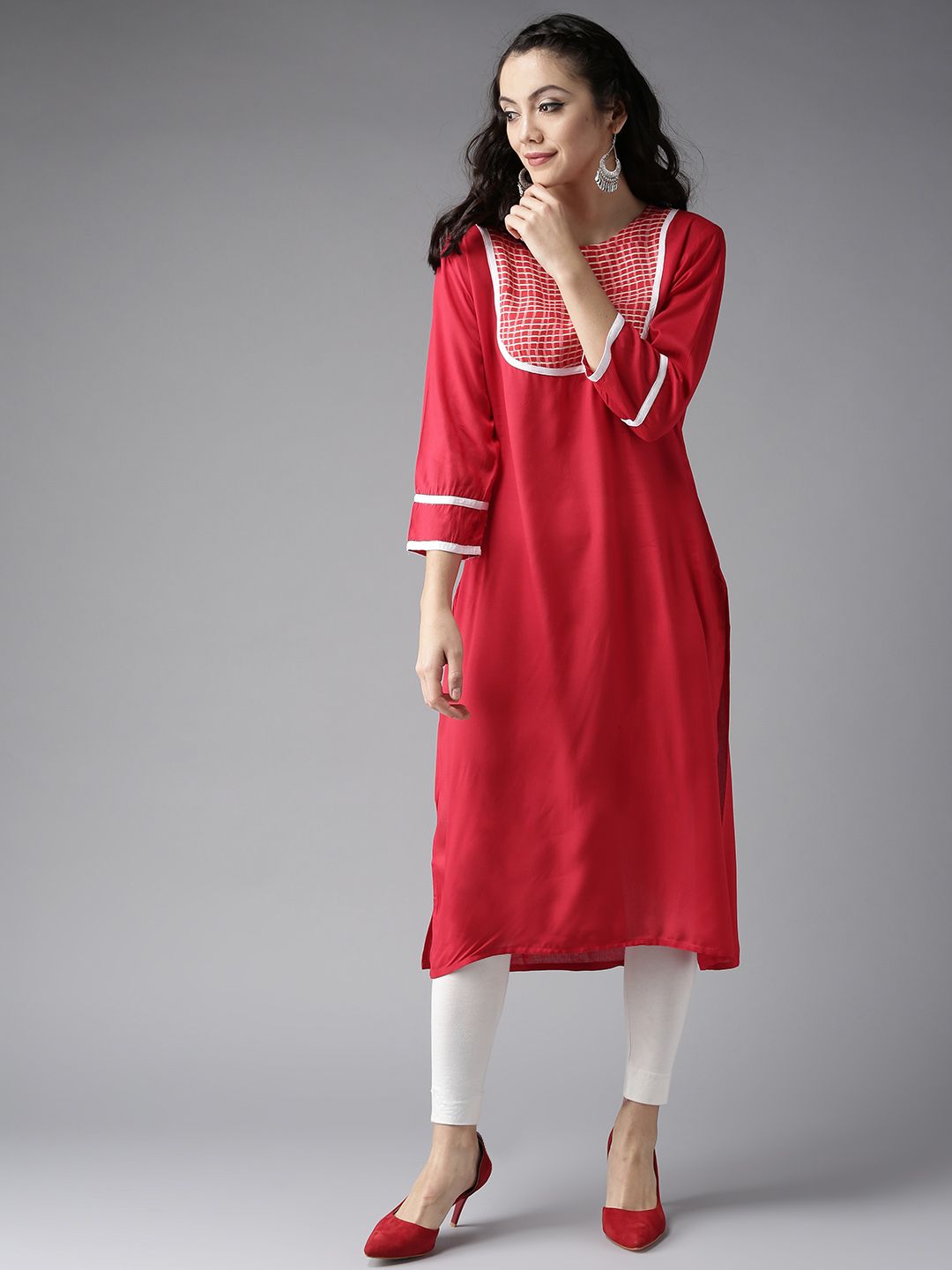 Moda Rapido Women Red Yoke Design Straight Kurta