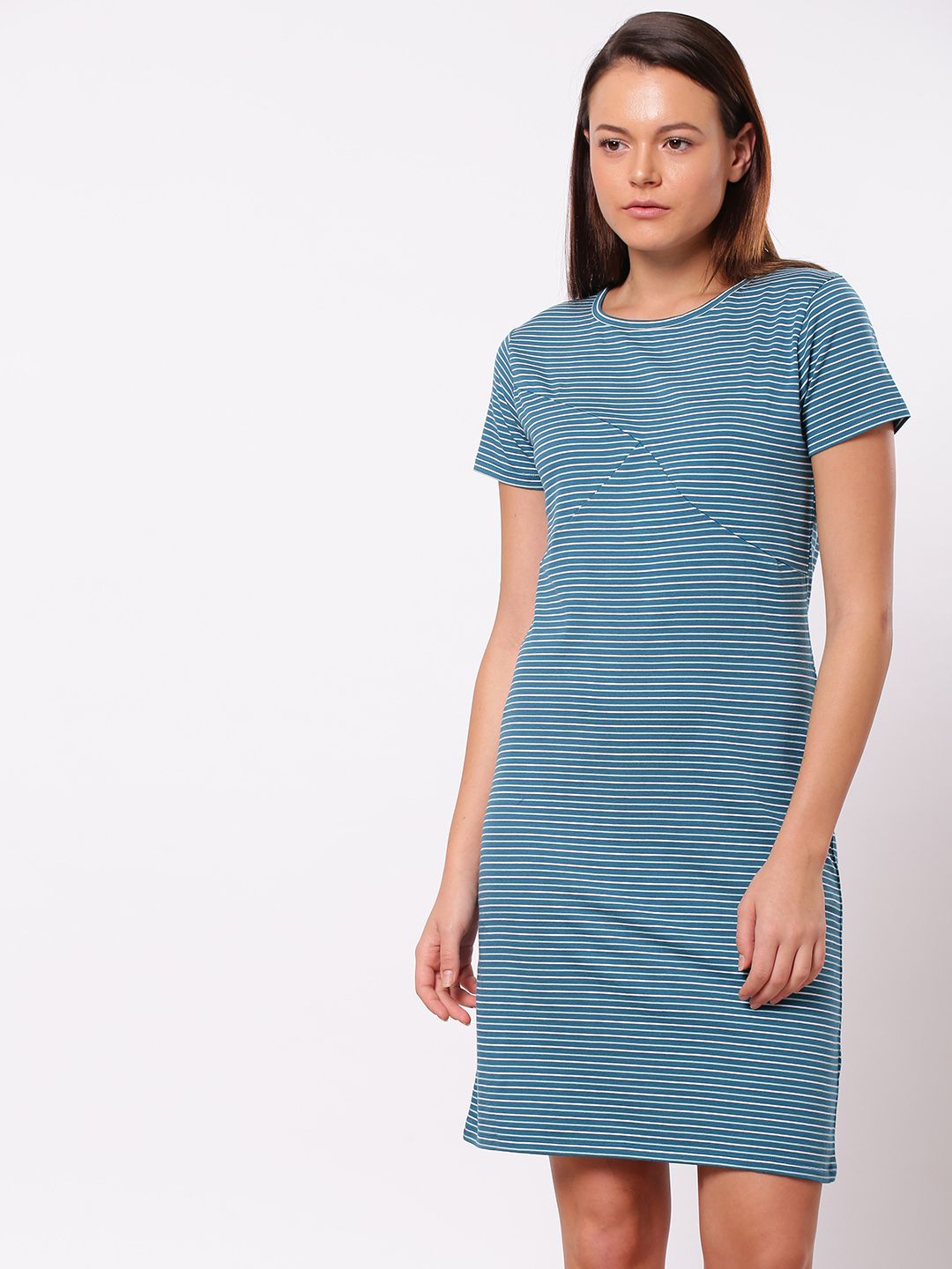 ether Women Teal Blue Striped T-shirt Dress