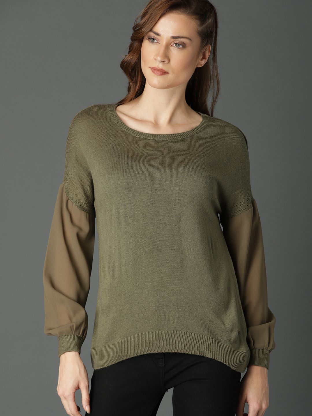 Roadster Women Olive Green Solid Pullover