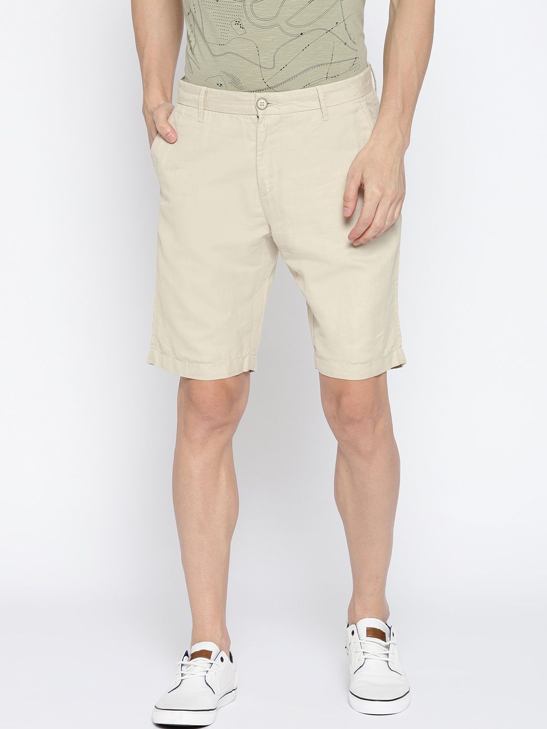 U.S. Polo Assn. Men Beige Solid Slim Fit Shorts