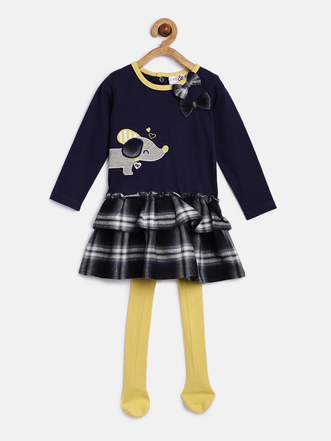 Lily & Jack Girls Navy Blue & Yellow Solid Tunic with Leggings