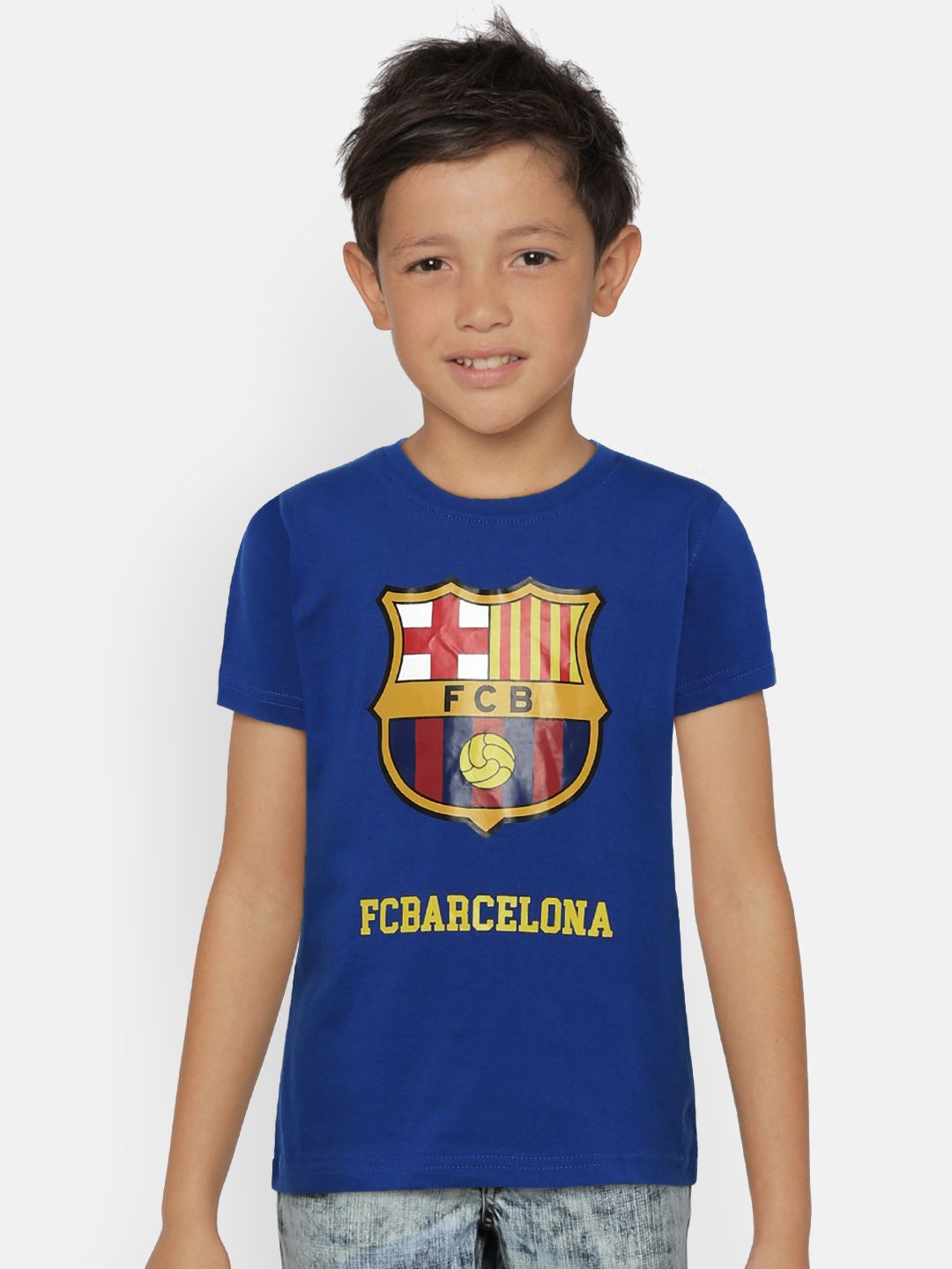 FC Barcelona Boys Blue Printed Round Neck T-shirt