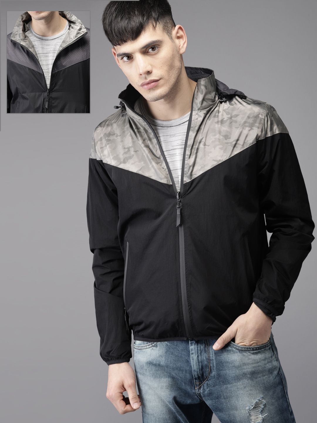 Moda Rapido Black Lightweight Reversible Tailored Jacket with Detachable Hood