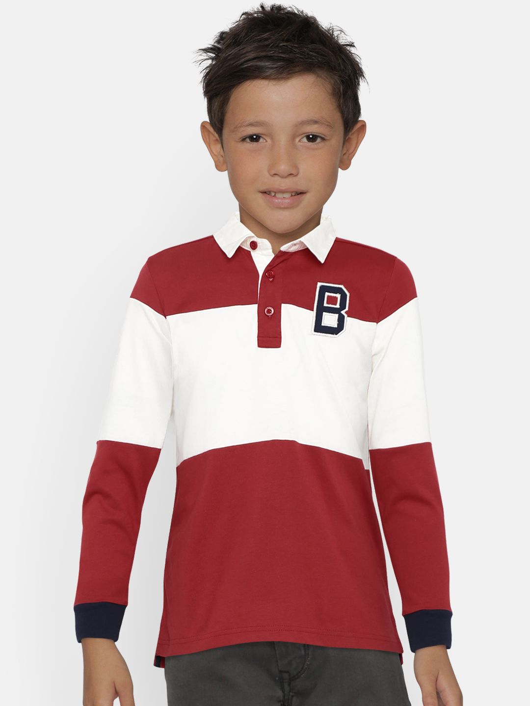United Colors of Benetton Boys Maroon & White Colourblocked T-Shirt