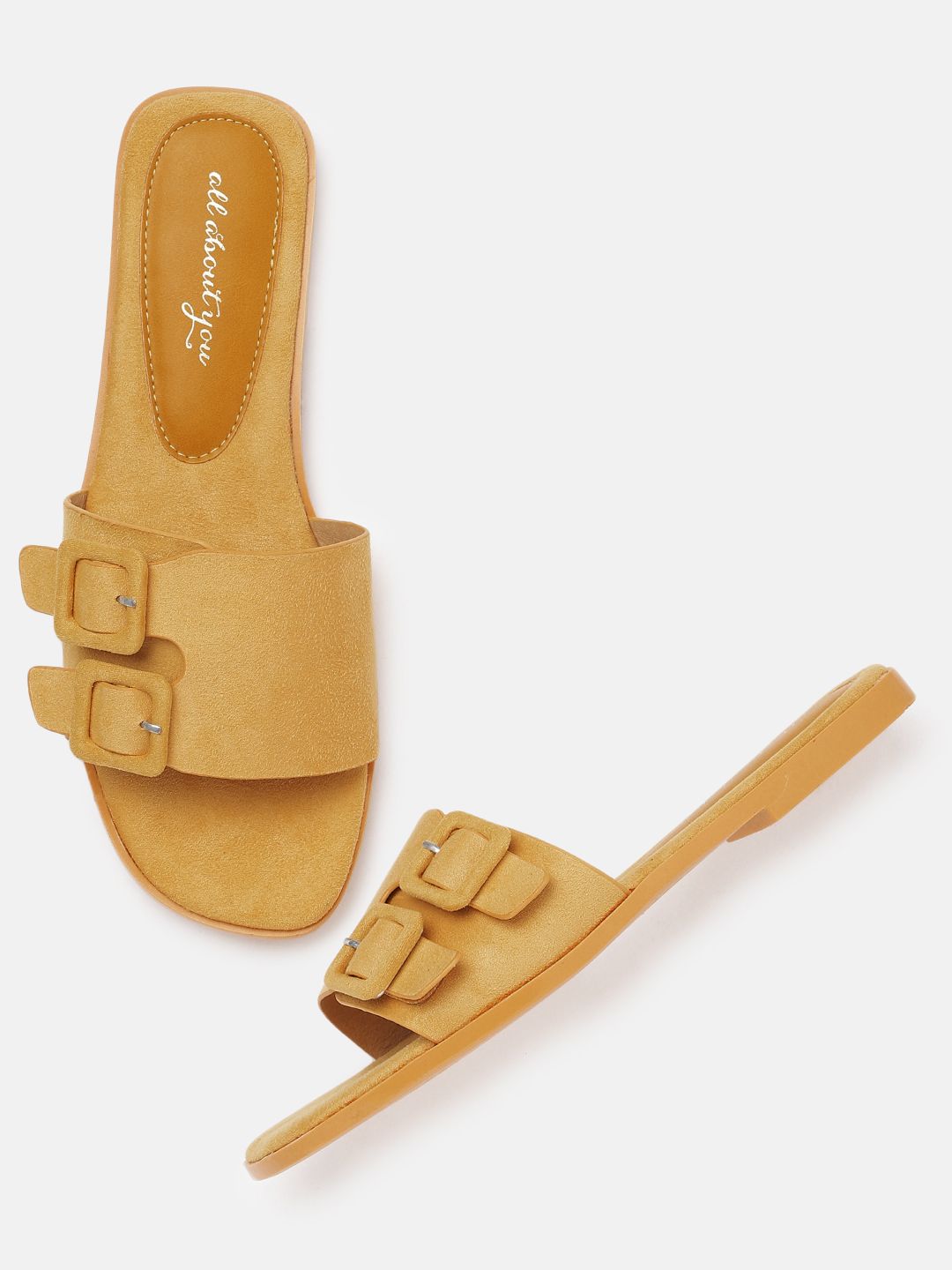 all about you Women Yellow Solid Suede Open Toe Flats