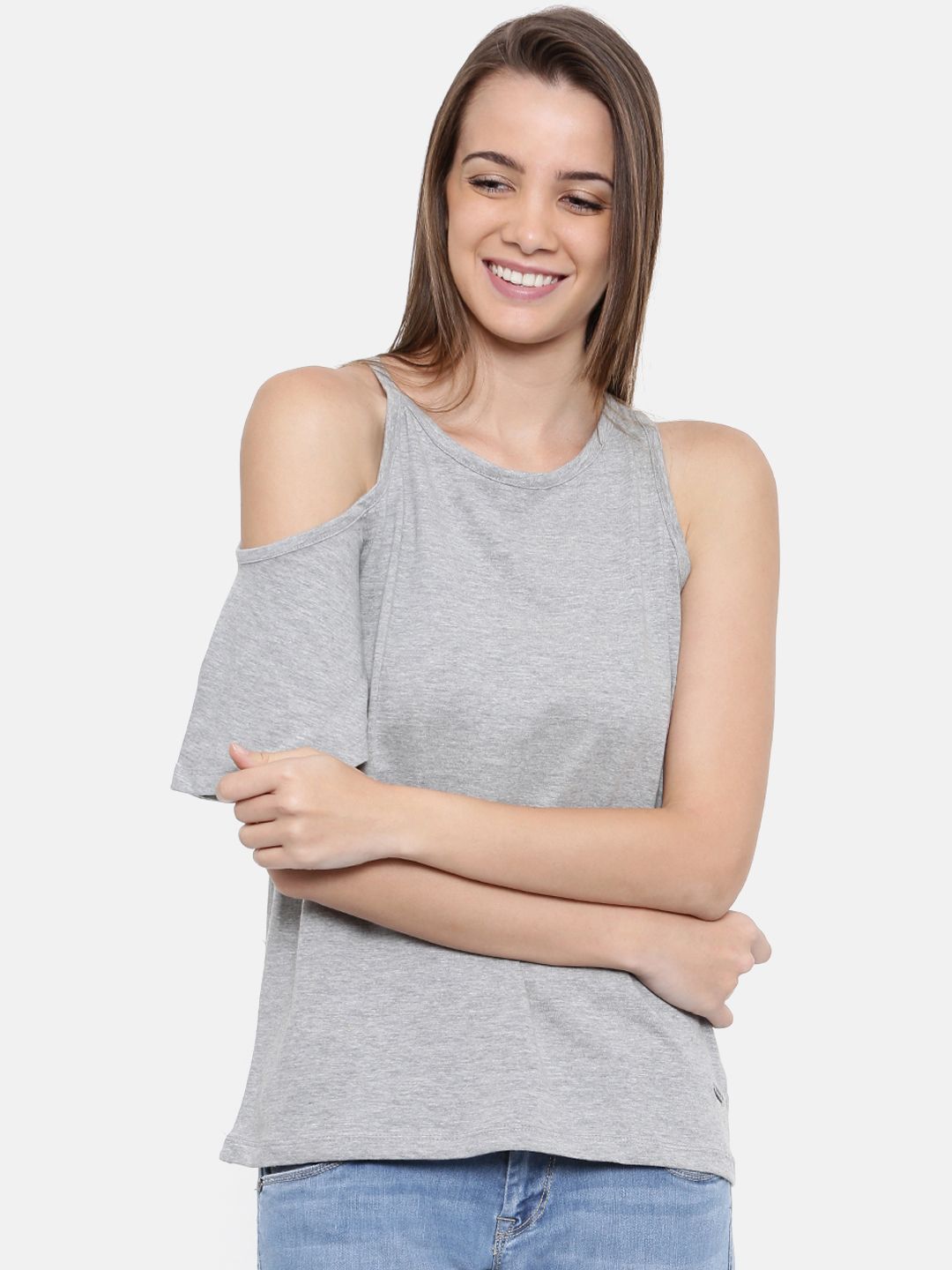 Roadster Women Grey Melange Solid Top