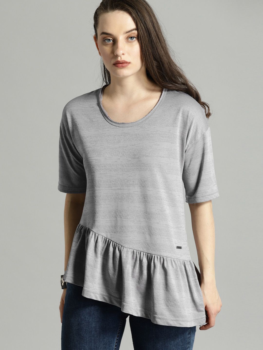 Roadster Women Grey Solid A-Line Top