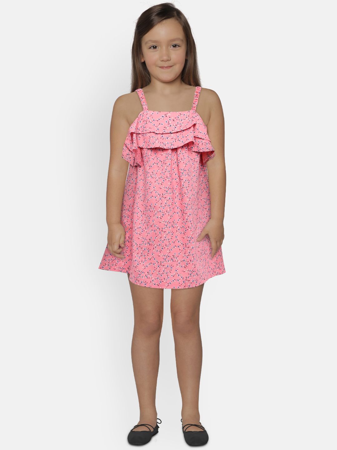 United Colors of Benetton Girls Pink Floral Print A-Line Dress
