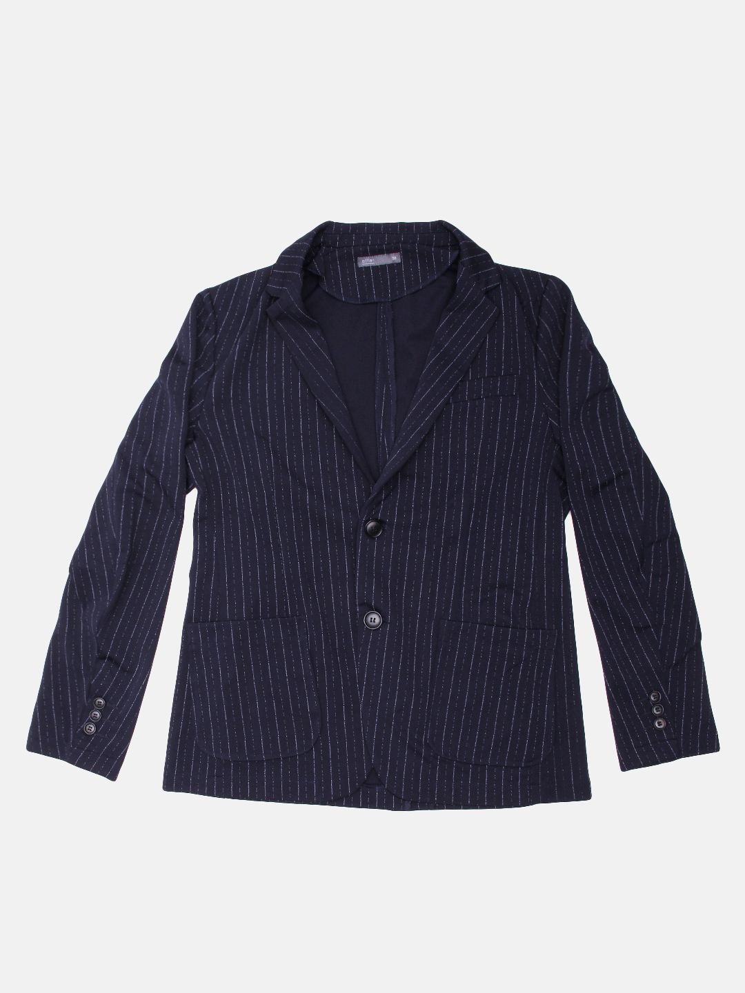 ether Men Navy Blue & White Striped Single-Breasted Regular Fit Casual Blazer