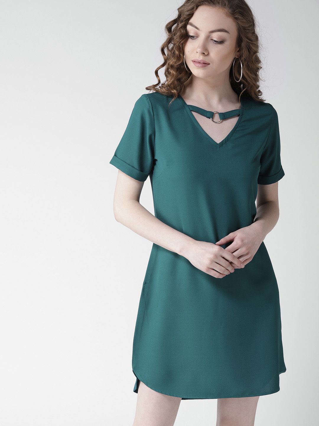 Mast & Harbour Women Teal Green Solid A-Line Dress