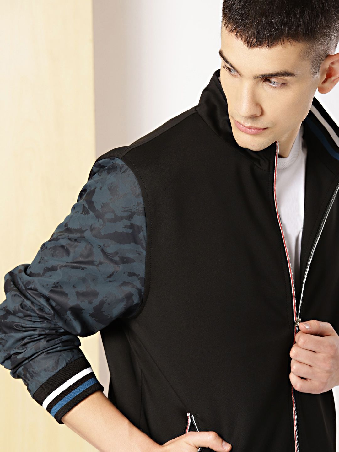 INVICTUS Men Black & Blue Solid Bomber Jacket