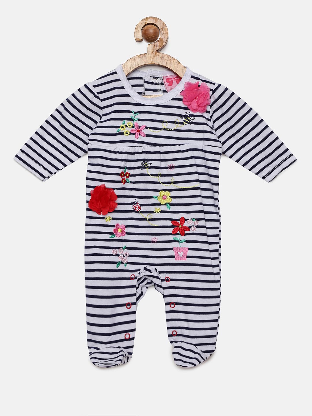 Mini Moi Girls Black & White Striped Sleepsuit
