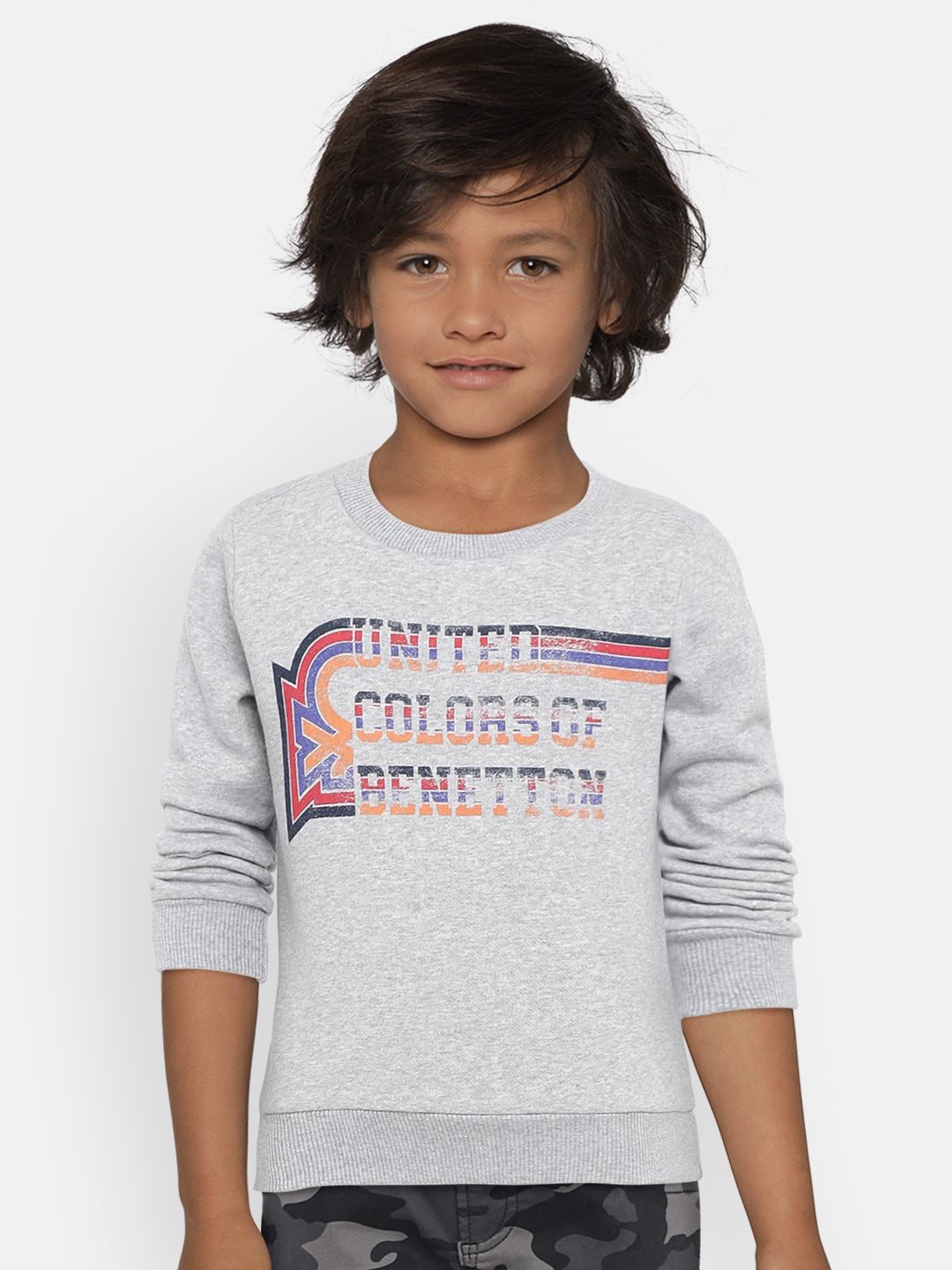 United Colors of Benetton Boys Grey Melange Printed Sweatshirt