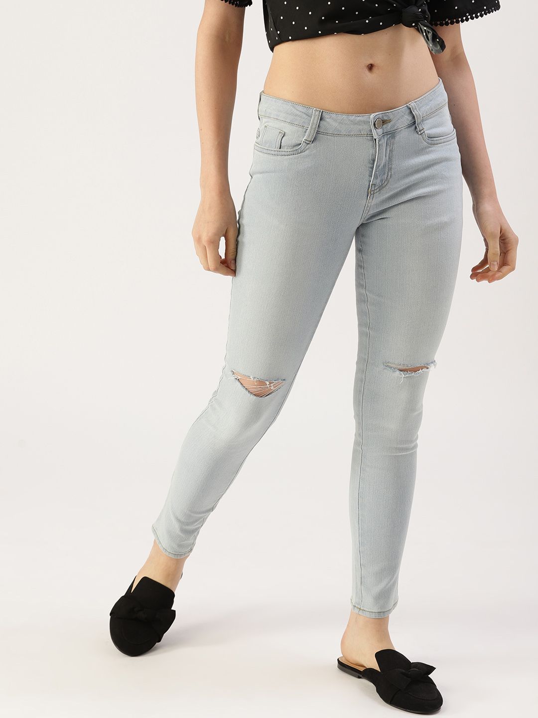 DressBerry Women Blue Skinny Fit Mid-Rise Slash Knee Stretchable Jeans