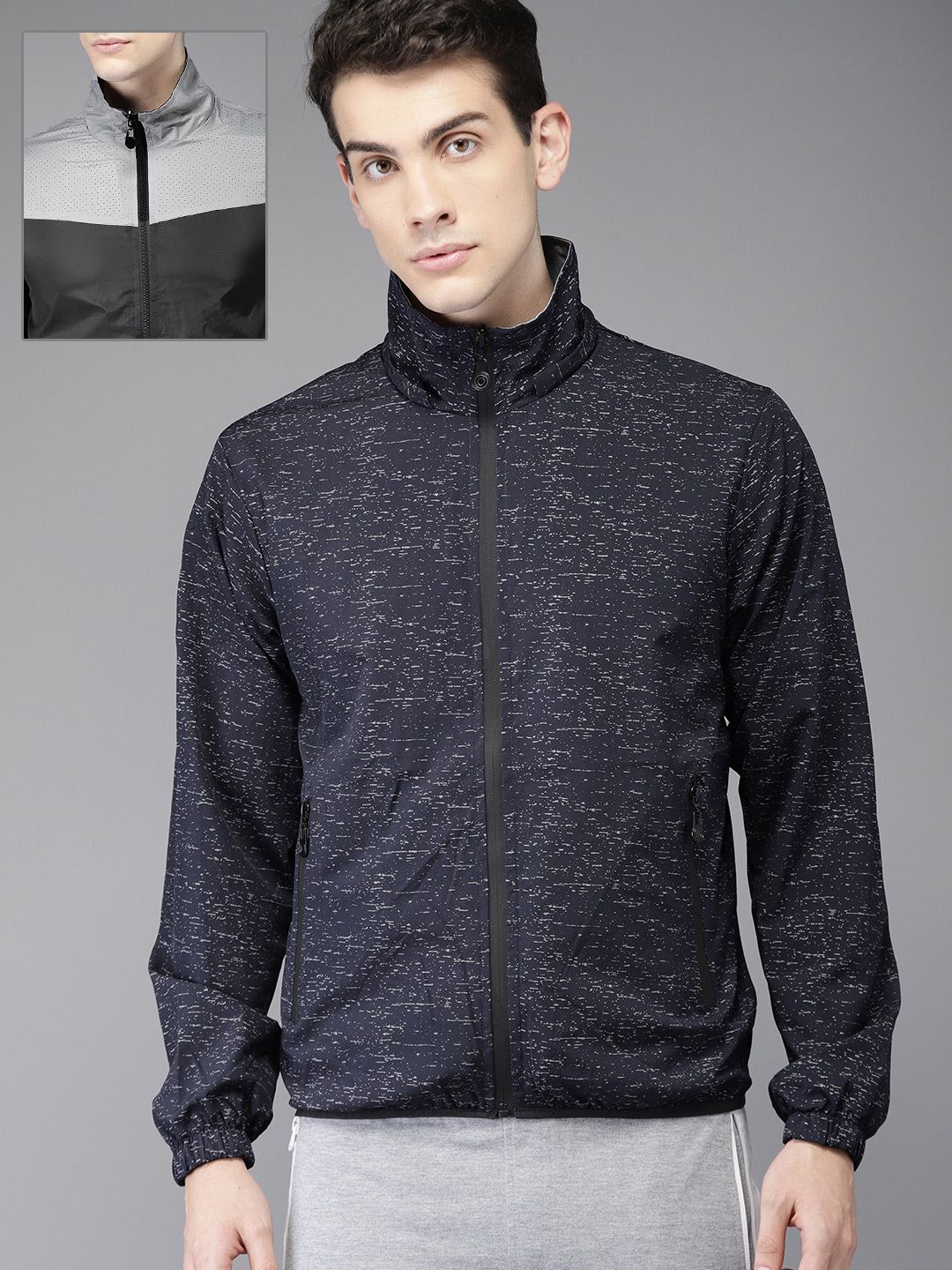 HERE&NOW Men Navy Blue Reversible Tailored Jacket