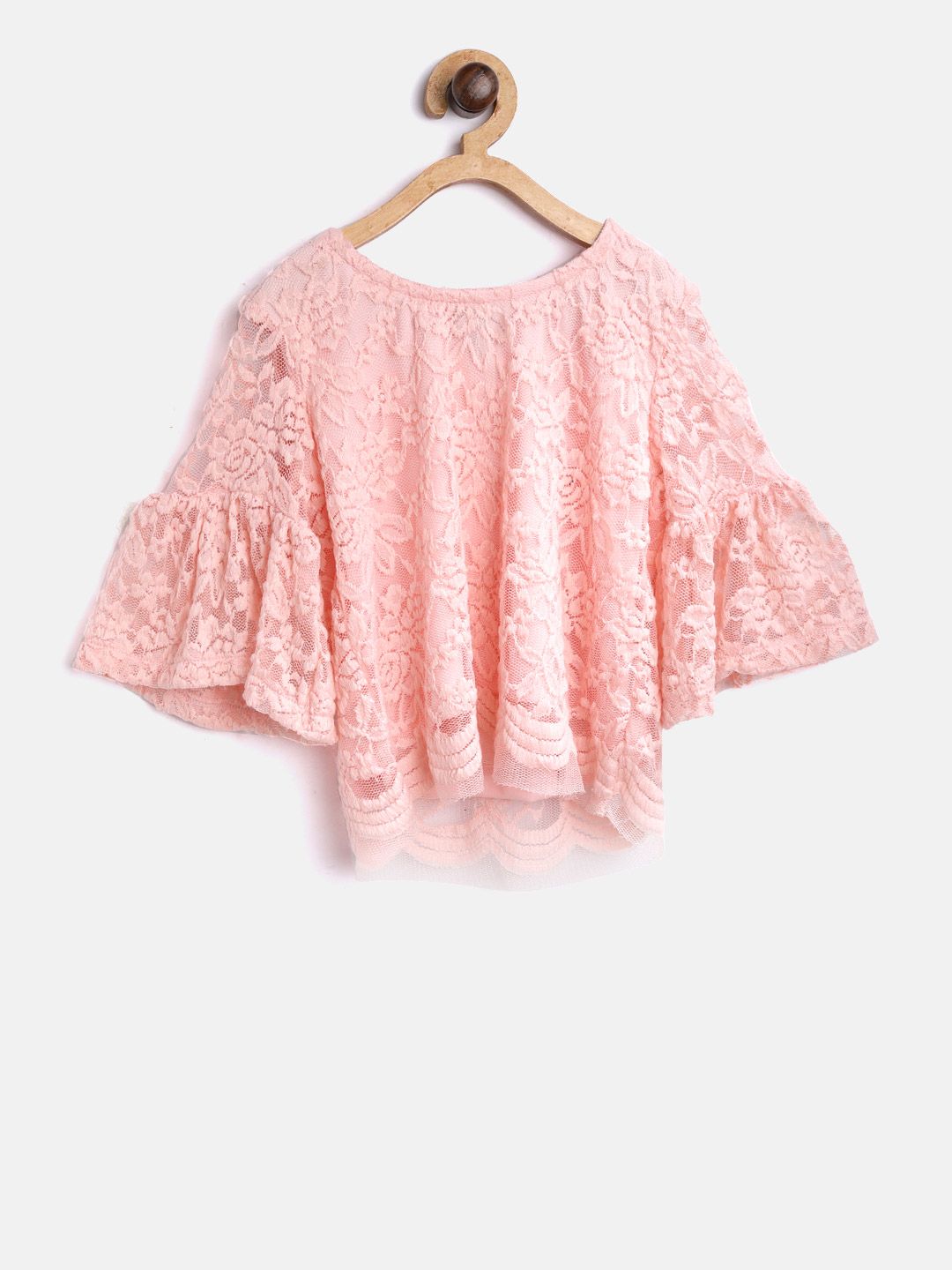 Fame Forever by Lifestyle Girls Peach-Coloured Self Design Lace Top