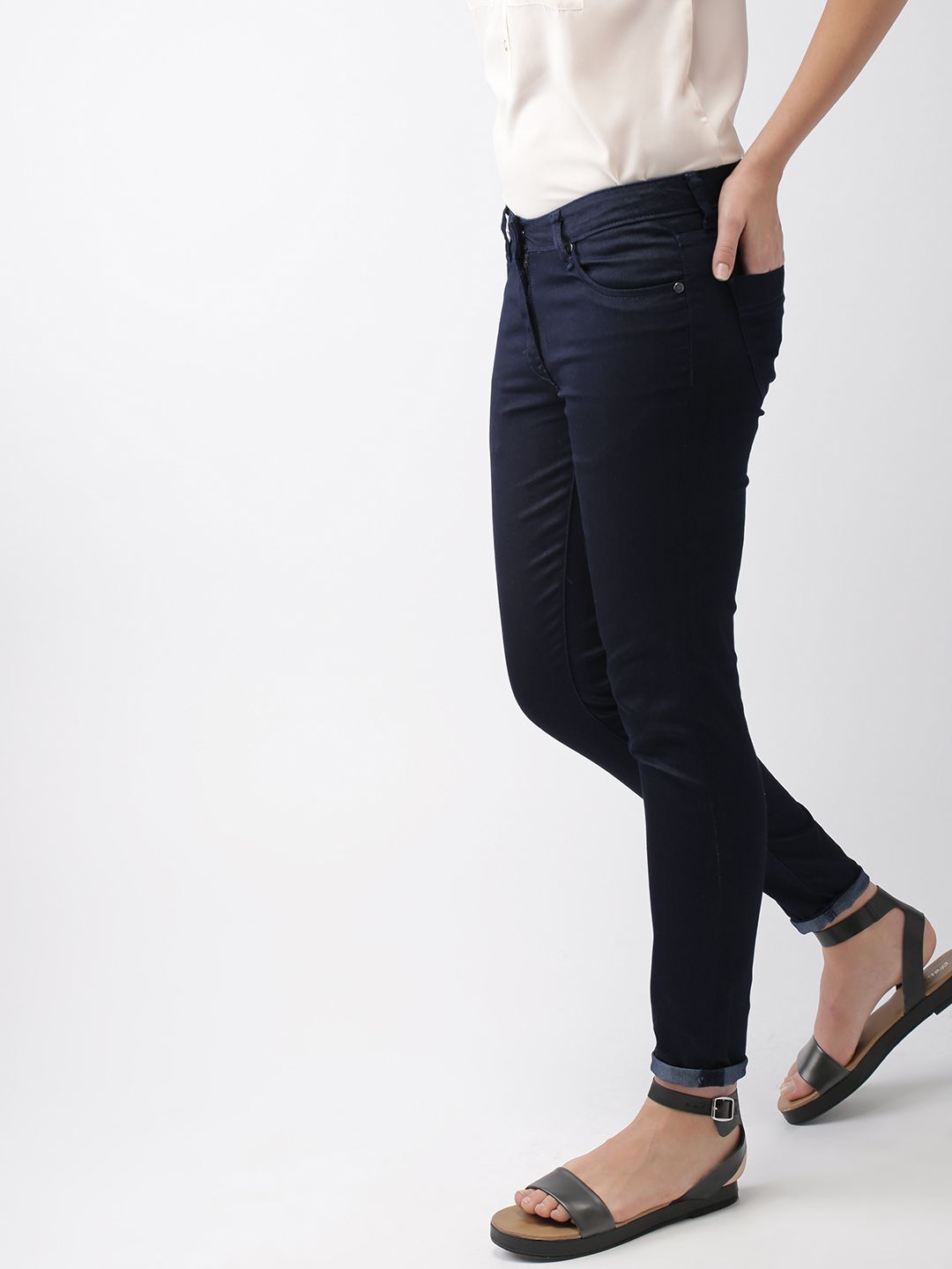 Mast & Harbour Women Navy Blue Skinny Fit Mid-Rise Clean Look Stretchable Jeans
