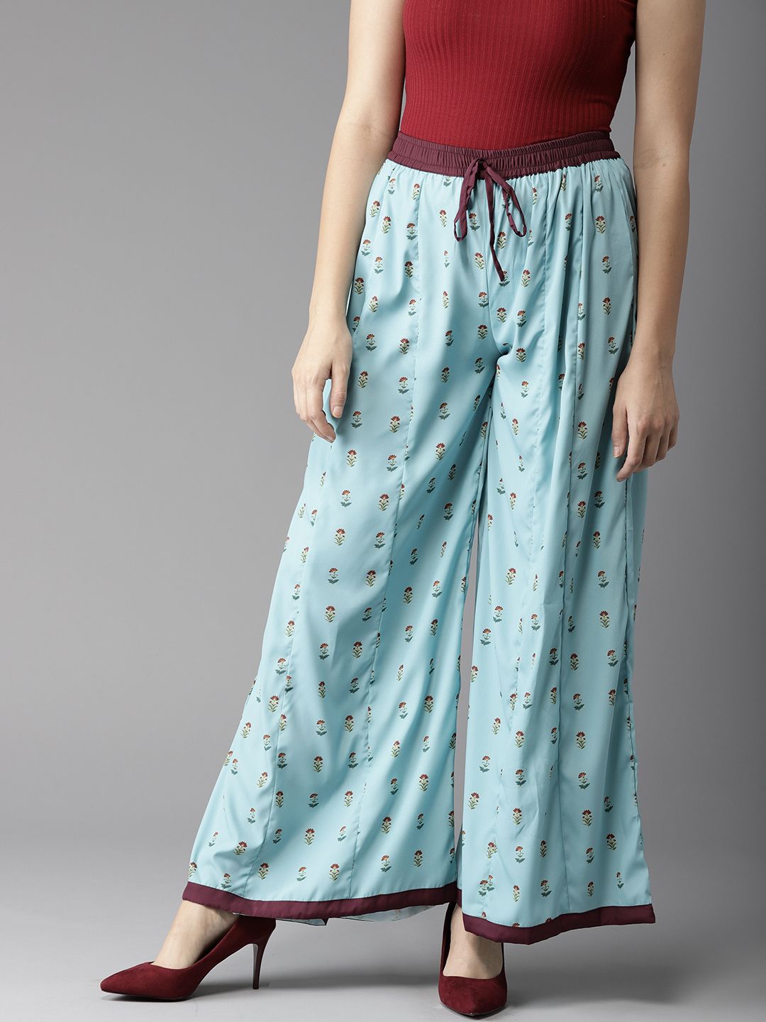 Moda Rapido Women Blue & Brown Printed Wide Leg Palazzos