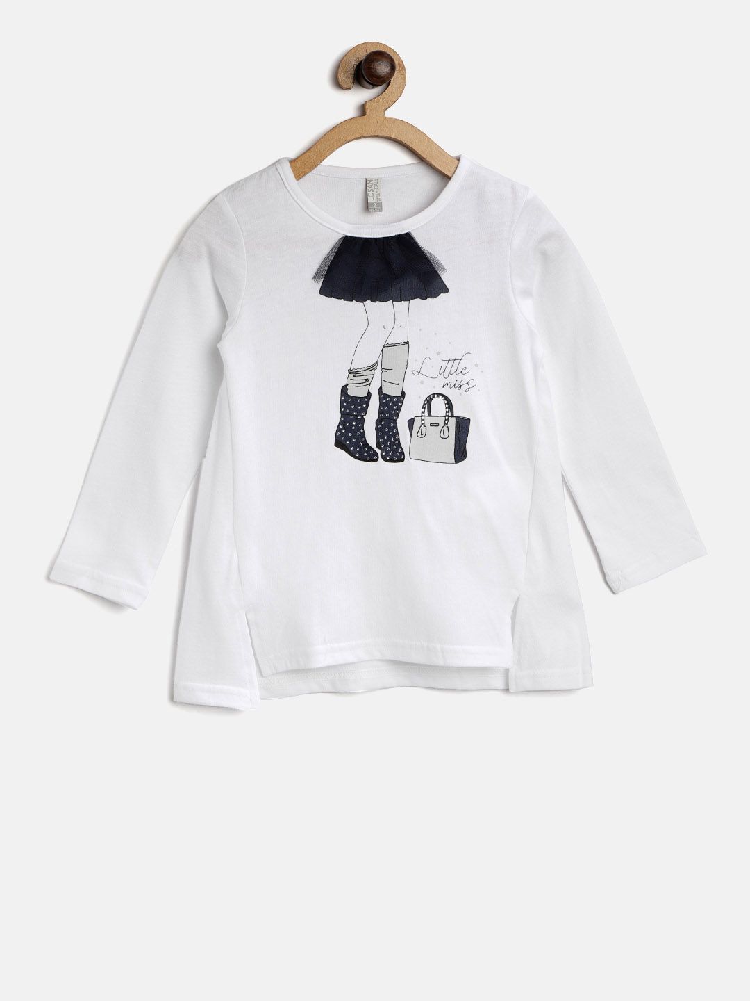 Losan Girls White Printed A-Line Pure Cotton Top