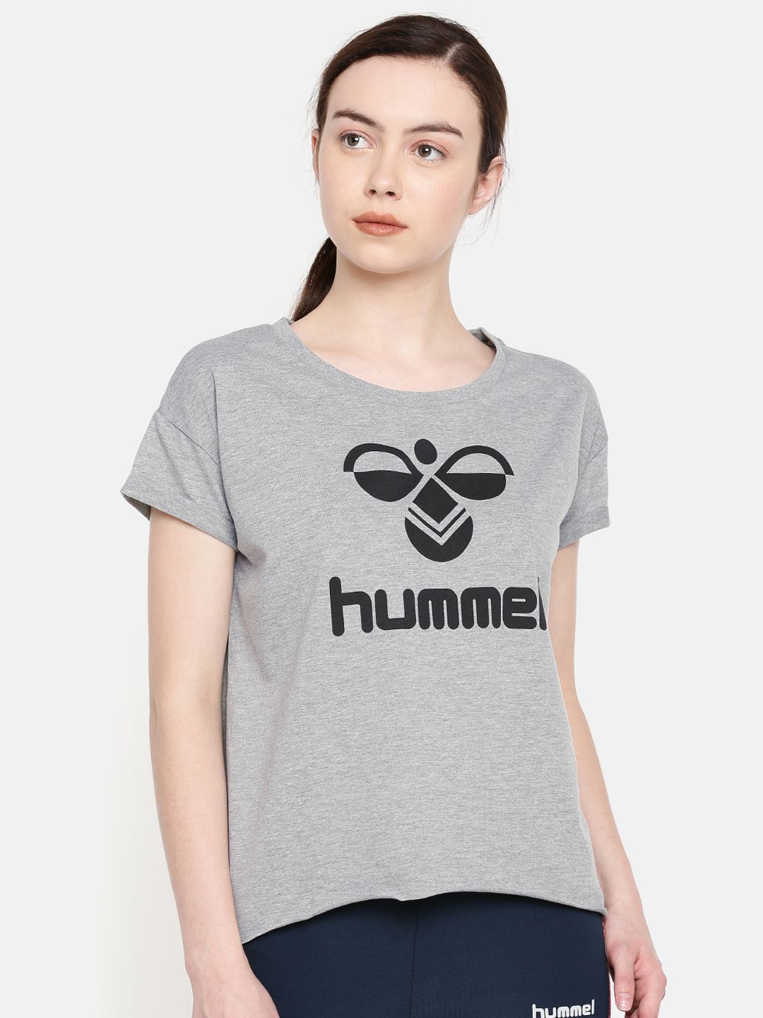 hummel Women Grey Printed Round Neck T-shirt