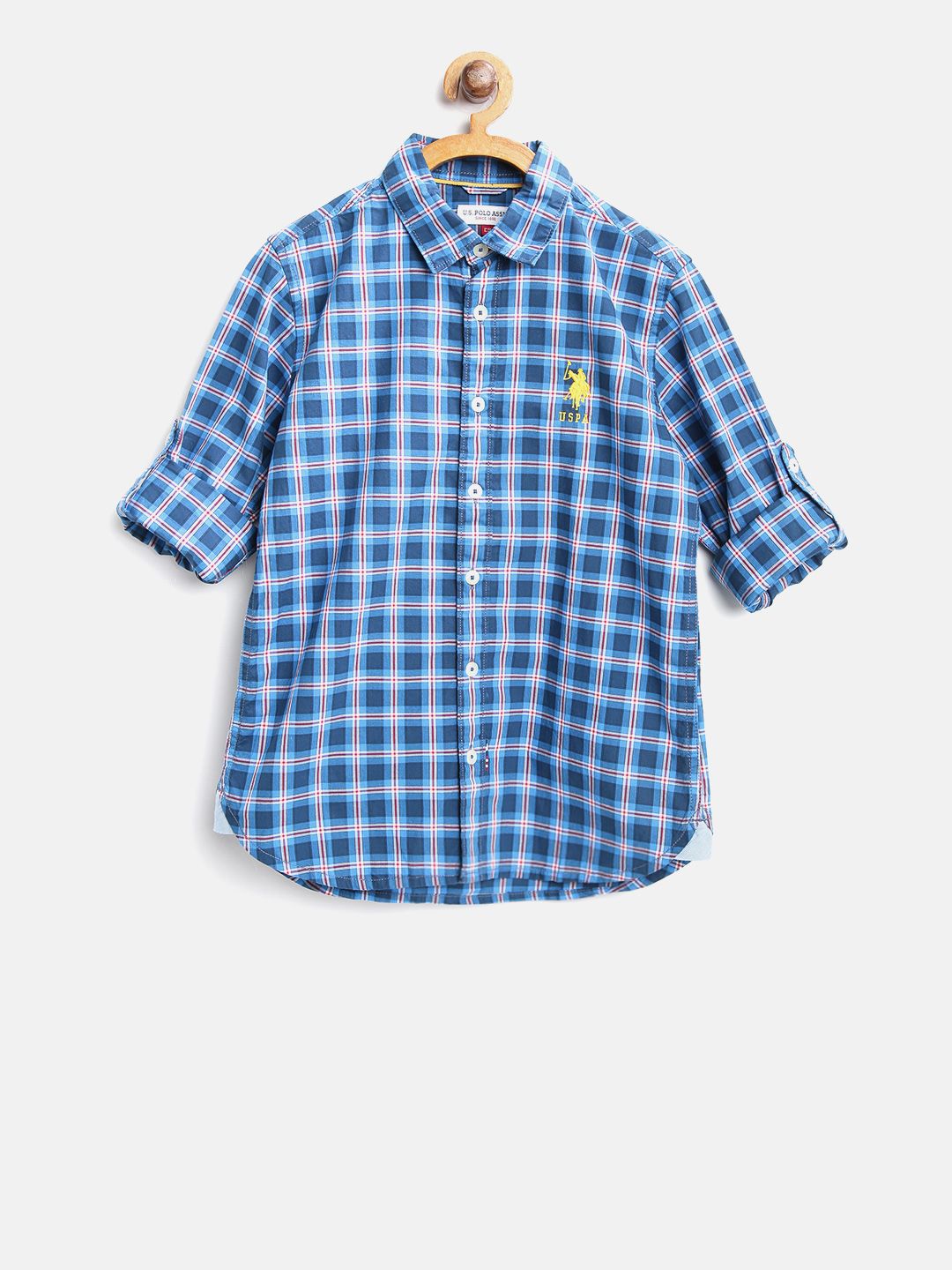 U.S. Polo Assn. Kids Boys Blue & Red Regular Fit Checked Casual Shirt