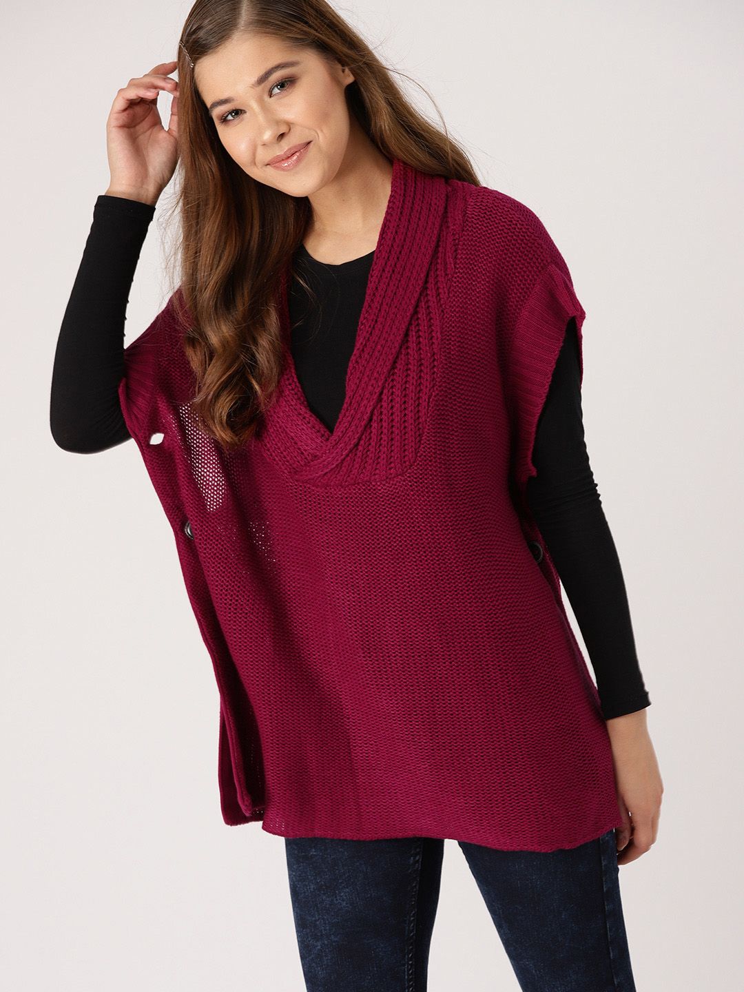 DressBerry Women Burgundy Solid Sweater