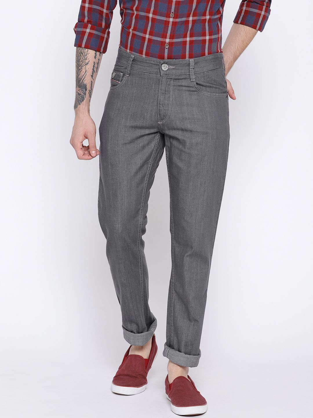 John Players Men Grey Slim Fit Mid-Rise Clean Look Jeans