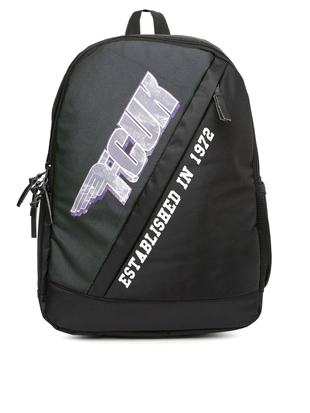 French Connection Unisex Black Brand Logo Backpack